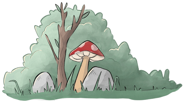 Illustration von Pilzen im Busch