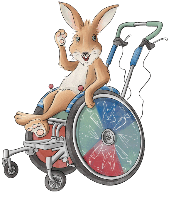 Illustration eines Hasen auf einem Rollstuhl